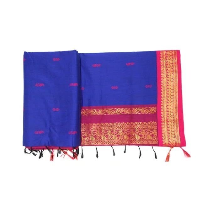 Image of Pure Kalyani Cotton Saree | Zari Border & Blouse Piece - Lata Gadwal Design | Traditional Saree