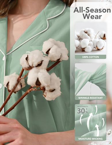 Image of NAP BOUND 100% Cotton Pajamas for Women Sets 2 Pieces Pjs Button short sleeves with Pockets Soft Sleepwear Loungewear XS-XXL