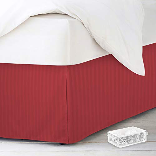 Image of Nestl Full Size Bed Skirt - Damask Dobby Stripe Wrap Around Bed Skirt Full Size - Double Brushed Microfiber 14 in Tailored Drop Pleated Bed Ruffle with Bed Skirt Pins - Red