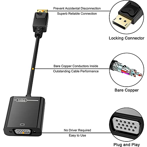 Tobo DisplayPort (DP) to VGA Adapter, Gold-Plated Display Port to VGA Adapter (Male to Female) Compatible with Computer, Desktop, Laptop, PC,... - Image 4