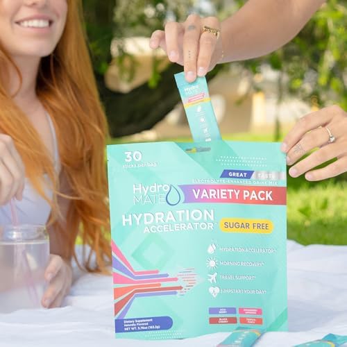 Electrolyte Powder Sugar-Free Hydration Packets Variety Pack HydroMATE 30 Sticks - 4