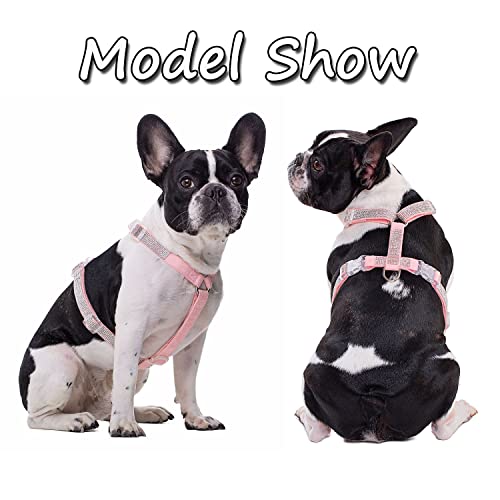 Image of HDKUW Dog Shining Rhinestone Harness, No Pull Adjustable Buckle D-Ring Harness for Small Medium Dog (Pink S)