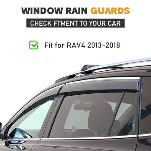 Image of Shatterproof Taped-On Window Deflectors for Toyota Rav4 2013-2018 with Chrome Trim, Rain Guards, Window Visors for Car, Vent Deflector, 4pcs