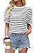 Allimy Women's Short Sleeve Sweater Tops Color Block Striped Blouse Casual Fashion Clothing Business Casual Tops for Women Plus Size Summer Travel Outfits Black and White Large