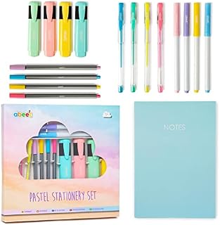 abeec Pastel Stationery Set Including: Pastel Highlighters, Felt Tip Pens, Fine Liners and Gel Pens Markers & Highlighters - Stationary Set for Girls