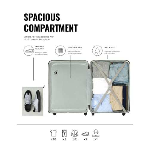 Image of SNITCH Loop Cabin Size Grey Polypropylene Hard Travel Suitcase - Trolley Bag Small & Luggage with 4 Wheels, Secure Lock & Free Shoe Bag