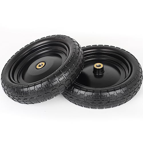 4.00-6 Flat-free Solid Tire and Wheel Replacement, 13\" Wheelbarrow Tires with 5/8\" Axle Bore Hole, 2.2\" Offset Hub for Wheelbarrow Garden Wagon Trolley Dolly (4-pcs)