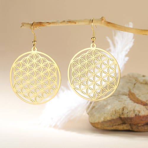 Amaxer Flower of Life Dangle Drop Earrings for Women Seed of Life Hollowed Out Pendant Charm Jewelry2