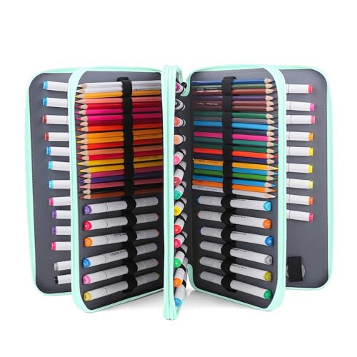 Image of Vomgomfom 300 Slots Marker Case 4-Layer PU Leather, Handle, Grenn Rose