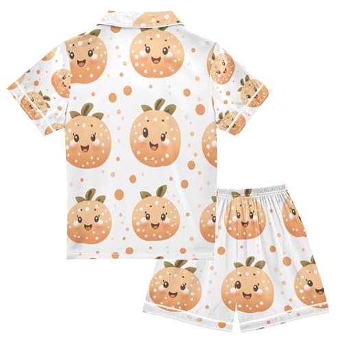 senya Fruit Happy Pattern Satin Summer Pajama Sets Silk Short Sleeve Button Down Sleepwear2