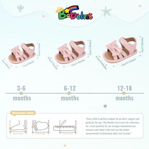 Image of Babelvit Infant Baby Girl Boy Sandals Comfort Premium Summer Outdoor Casual Beach Shoes with Flower Bowknot Anti Slip Rubber Sole Newborn Toddler Prewalker First Walking Shoes