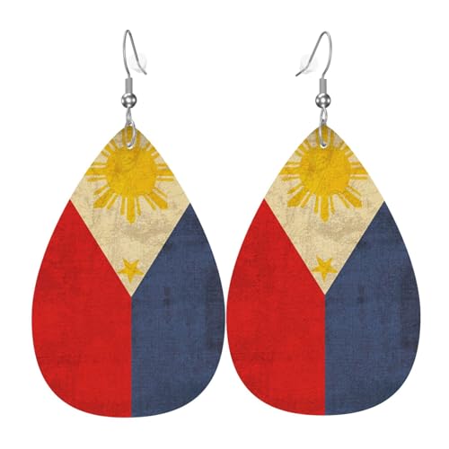 Pendientes De Cuero Bandera Retro Filipina Vintage, Pendientes De Mujer Largos De Cuero Cómodo Pendientes Cuero Vintage Pendientes De Lágrima Para Decoración Cumpleaños Mujeres