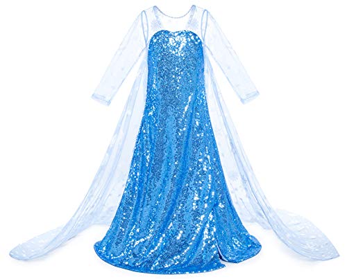 Luxury Shining Princess Costume Dress with Long Snowflake Cape for Girls Birthday Party 2-10 Years