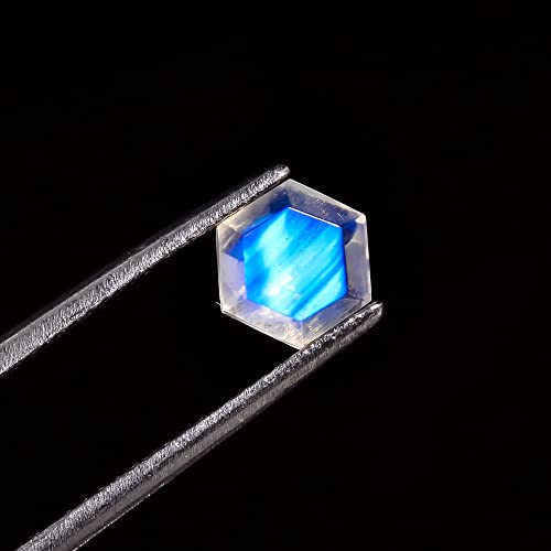 4Pcs, 6X6X4Mm Natural Blue Flash Rainbow Moonstone Hexagon Shape-Step Cut Gemstone Wholesale, Jewelry Making Loose Gemstone, Minerals, Diy, Wire Wrapping, Healing Crystals, Bulk Deal (Aa+ Grade) #TOP3