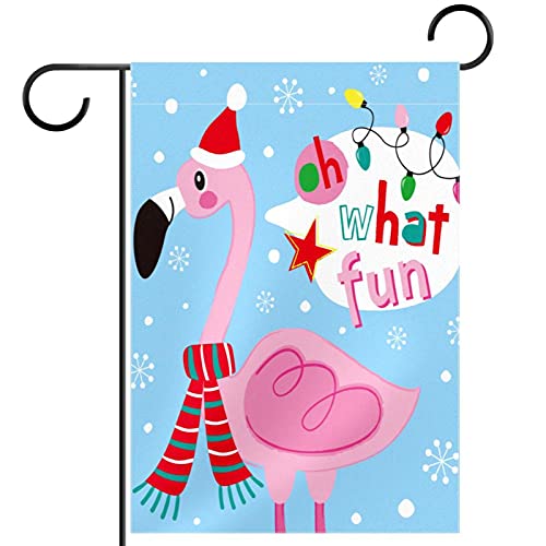 Drapeau de jardin flamant rose et flocon 30x45 cm double face en polyester pongé