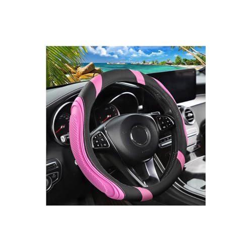 Image of Osilly 15 Inch Car Leather Steering Wheel Cover, Automotive Accessories Elastic Breathable Anti-Slip Soft Wheel Protector Fits Men and Women, Suitable for SUVs, Trucks, Vehicles and RVs (Pink)