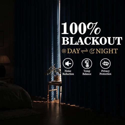Image of MYSKY HOME Dusty Blue Full Black Out Pinch Pleated Curtains 63 inches Long for Bedroom Linen Textured with Blackout Liners Blue Gray Thermal Insulating Pleat Drapes, 40 inch Wide per Panel, 2 Pcs