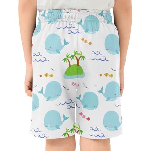 Blue Whales Athletic Shorts with Zipper Pockets, Youth Boys Athletic Running Shorts for Summer3