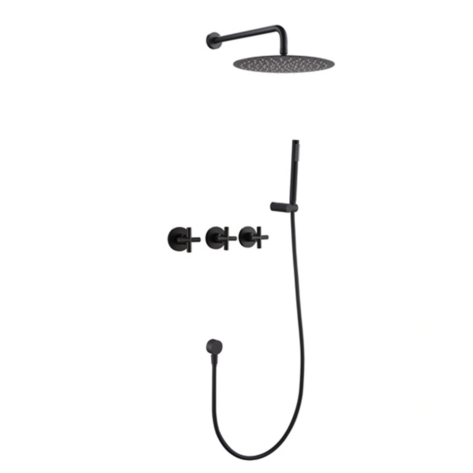 Mitigeur de douche dissimulé 2 voies noir avec ensemble de douche mural rond à effet pluie