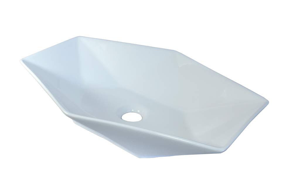 WP83 Lavabo da incasso in ceramica con design a diamante per piano di lavoro, 56,5 x 37,5 x 12 cm, bianco