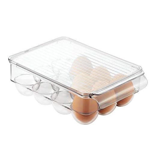 InterDesign Fridge/Freeze Binz Envase para huevos, huevera de plástico pequeña para 12 huevos, caja de huevos, transparente