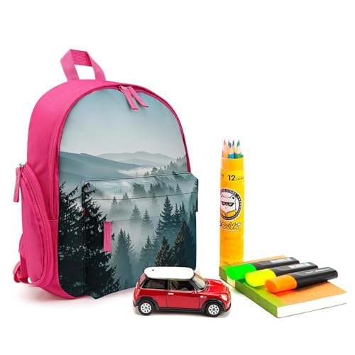 Blue Green Tree Landscape Backpack for Men Women, Durable Small Bookbag Lightweight Daypack for Travel, Hiking, Pink-style3