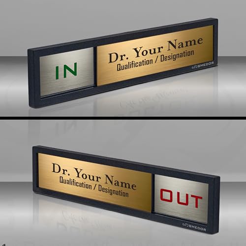 Image of SMEDOR inchYOUR NAME IN /OUT inch Professional sliding sign board - on-door signboard- Customisable name plate display with in /out status - information letter board - custom sliding signs