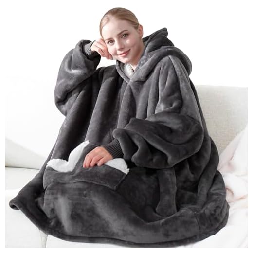 Touchat Wearable Blanket Hoodie, Oversized Sherpa Fleece Sweatshirt Blanket with Giant Hood Pocket and Sleeves for Adult, Warm & Cozy Grey Blanket Gifts for Women
