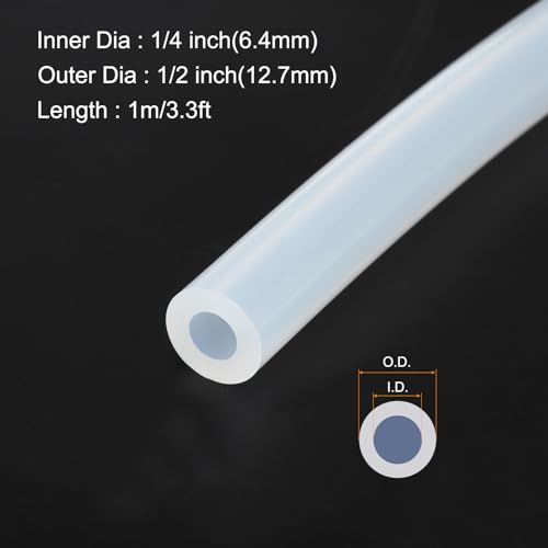 Image of 1m(3.3ft) 6.4mm(1 /4 inch) ID x 12.7mm(1 /2 inch) OD Silicone Tubing Clear Industrial Plastic Tubing Pure Silicone Hoses for Pump Siphoning Draining Irrigation Brewing