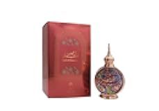 Layl Al Yasmeen Luxury Arabic Perfume oil, Oriental Fragrance, Red and Gold Decorative Glass Bottle with Rose Gold Crown Cap 20 ml for women