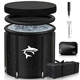 Lambluefly Eisbaden Tonne mit Kühlsystem (80 cm Ø) XL, Eistonne Eisbaden mit 8 Edelstahlstangen, Sporttasche/Thermometer/Hitzeschild/Staubabdeckung - Komplettset, Eisfass EisBaden für Kryotherapie