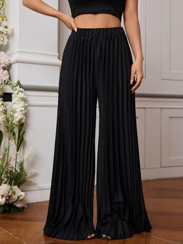 SOLY HUX Women's Wide Leg Palazzo Pleated Pants High Waisted Flowy Loose Dressy Casual Long Trousers3