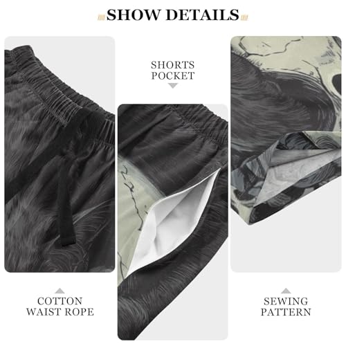 Men's Short Pajama Bottoms Hunt Cat Black Skull Home Casual Sleep Pants3