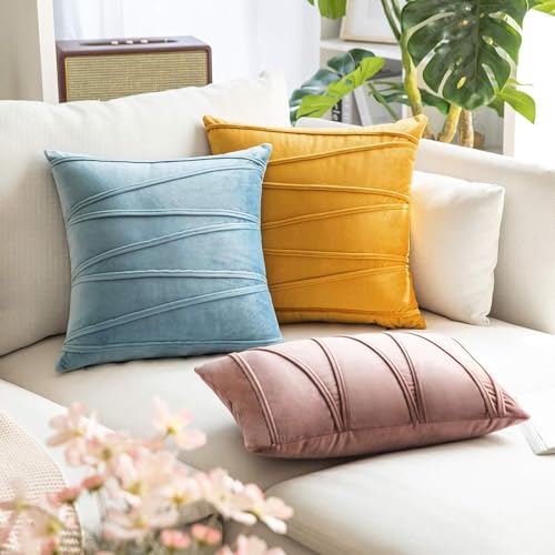 Image of Khooti Velvet Striped Cushion Cover Pack of 1-22 x 22 Inches / 55.88 x 55.88 Cm | Gold | Soft Pillow Covers Cushion Case for Sofa Bedroom Livingroom Chair Car, Cushion Cover with Zig Zag Pattern