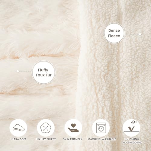 PHF Luxury Fuzzy Faux Fur Queen Size Blanket, Soft Shaggy Plush Comfy, Warm Thick Fluffy Layer for Couch, Bed, Chair, Sofa, Furry Elegant Throw for Home Decor, Cream, 90" x 90" by PHF - Used condition - Image 2