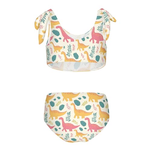 Wusikd Yellow Pink Dinosaurs Girls Swimsuits Two Piece Green Leaves Swimwear Bikini Set for for Girls Size 3T2