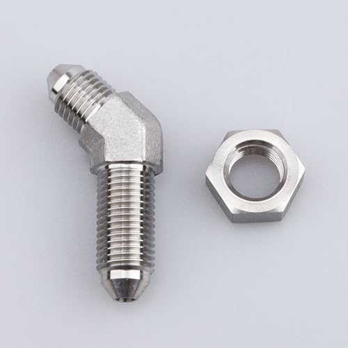 Image of Stainless Steel 45 degree -3 AN Male to -3 AN Male Flare Bulkhead Pipe Hose Fittings Adapter with AN3 Stainless Bulkhead Lock Nut