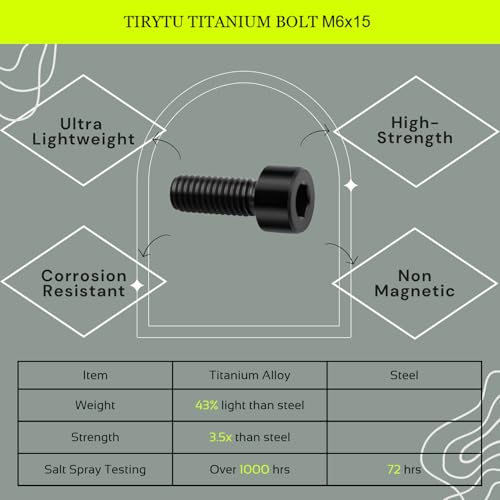 Image of M6x15 Titanium Bolts, Black, 4PC | Lightweight Design, Ideal for Humid /Salty Environments, Socket Head Hex Key No Washer, MTB /Road Bike Bolts