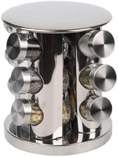 Stainless Steel Revolving Spice Rack with 12 Glass Jars Masala Plastic Herbs with Stand Kitchen Spice Rack