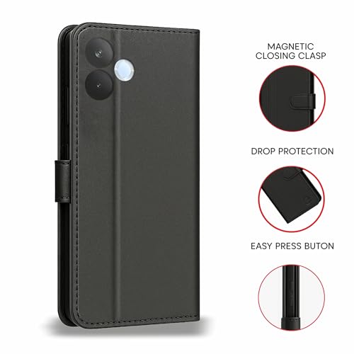 Image of AIBEX Shock Proof Flip Compatible for Oppo A5 Pro 5G Flip Cover Leather Finish | Inside TPU with Card Pockets | Wallet Stand | Complete Protection Flip Case - Black