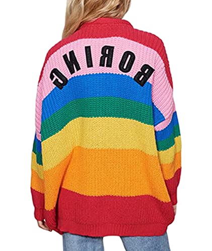SOMTHRON Damen Strickjacke Regenbogen Pullover Langarm Offene Strickmantel Lange Ärmel Gestrickter Cardigan Y2K vintage Mantel Blazer Herbst