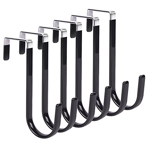 Over Door Hooks 6-Packs Stainless Steel Door Hanger Hooks for Hanging Soft Rubber Surface Cubicle Hooks for Bathroom, Living Room, Kitchen,Clothes,Pants,Hat,Shoe Bag,Coat( Black )