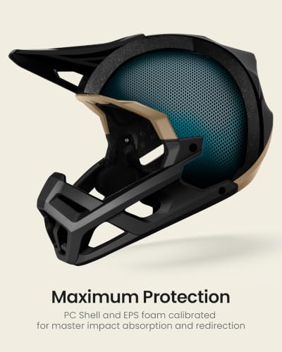 Image of OutdoorMaster Full Face Mountain Bike Helmet, Lightweight for BMX /DH | PC + EPP, 27 vents, Removable liner, 2 D-rings, Goggle strap channel, Pivoting visor, Fits 57-62cm, For downhill /BMX /MTB