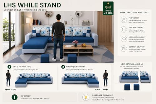 Image of Casaliving Rolando Seater L Shape Sofa Set for Living Room Left Side (Blue, 4 Seater with Ottomon - LHS)