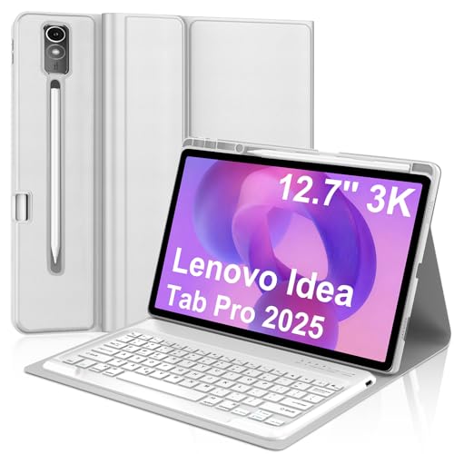 Keyboard Case for Lenovo Idea Tab Pro 12.7'' 2025, Detachable Magnetic Keyboard & Folio PU Leather Case & Rechargeable Battery & Pen Holder & Adjustable View Angles & Auto Wake/Sleep & Shortcut Keys