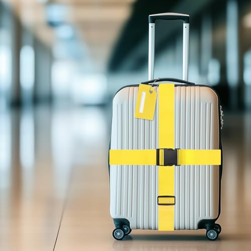 Image of M METERXITY 2-Sets Luggage Straps TSA Approved, Travel Straps for Luggage Suitcase Tags Set, Adjustable Suitcase Belt [Yellow]