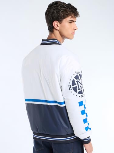 Image of Bewakoof Official Disney Merchandise Mickey Men's Typography Oversized Fit Full Sleeve Stand Collar Nylon Jacket