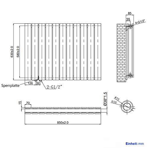 emke radiateur à eau chaude mural chauffage 63 x 85 cm radiateur blanc horizontal en acier double couche 1136w radiateur salle de bain
