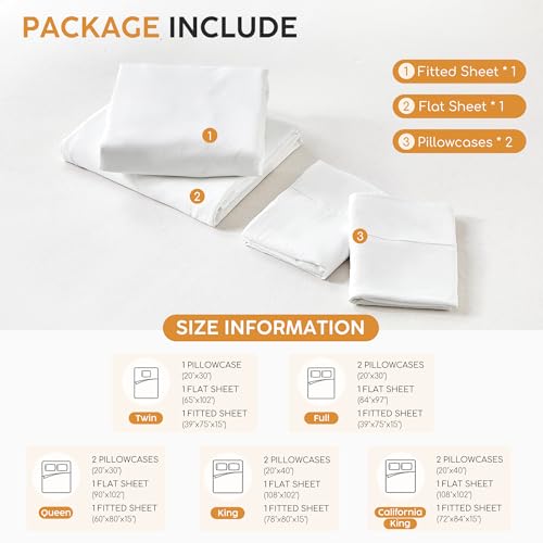 Image of Tokokimo California King Sheet Set 4 Piece, Super Soft Washed Cotton-Linen Feel Microfiber, 16 inch Deep Pocket Fitted Sheet, 1 Flat Sheet, 2 Pillowcases, Breathable Bed Sheets, White