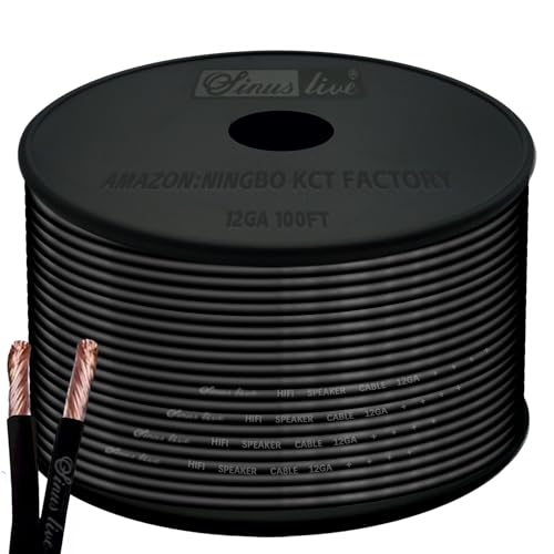 Cable de altavoz de calibre 12 AWG negro de 100 pies para instalación de altavoces
